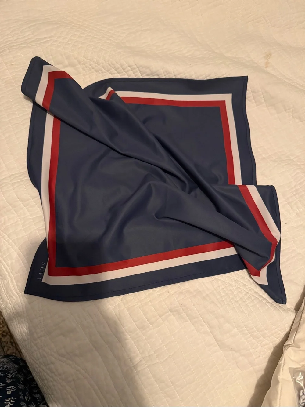 Navy Triangle Scarf with Red and White Trim
